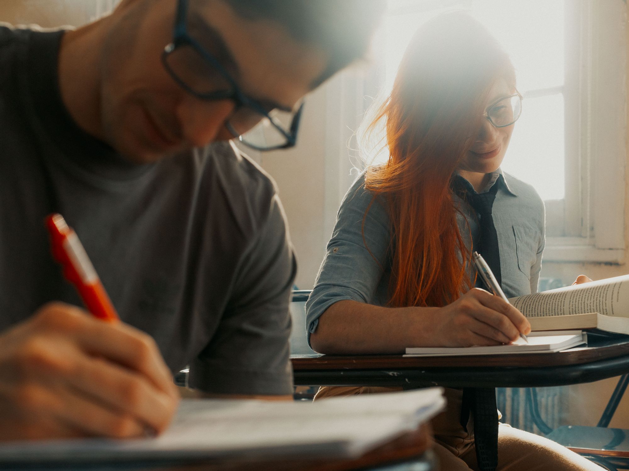 Students studying together in a classroom